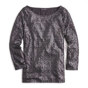 NEW! J. Crew 3/4 Sleeve Boatneck Top With Metallic Sequins | Black | XXS 00